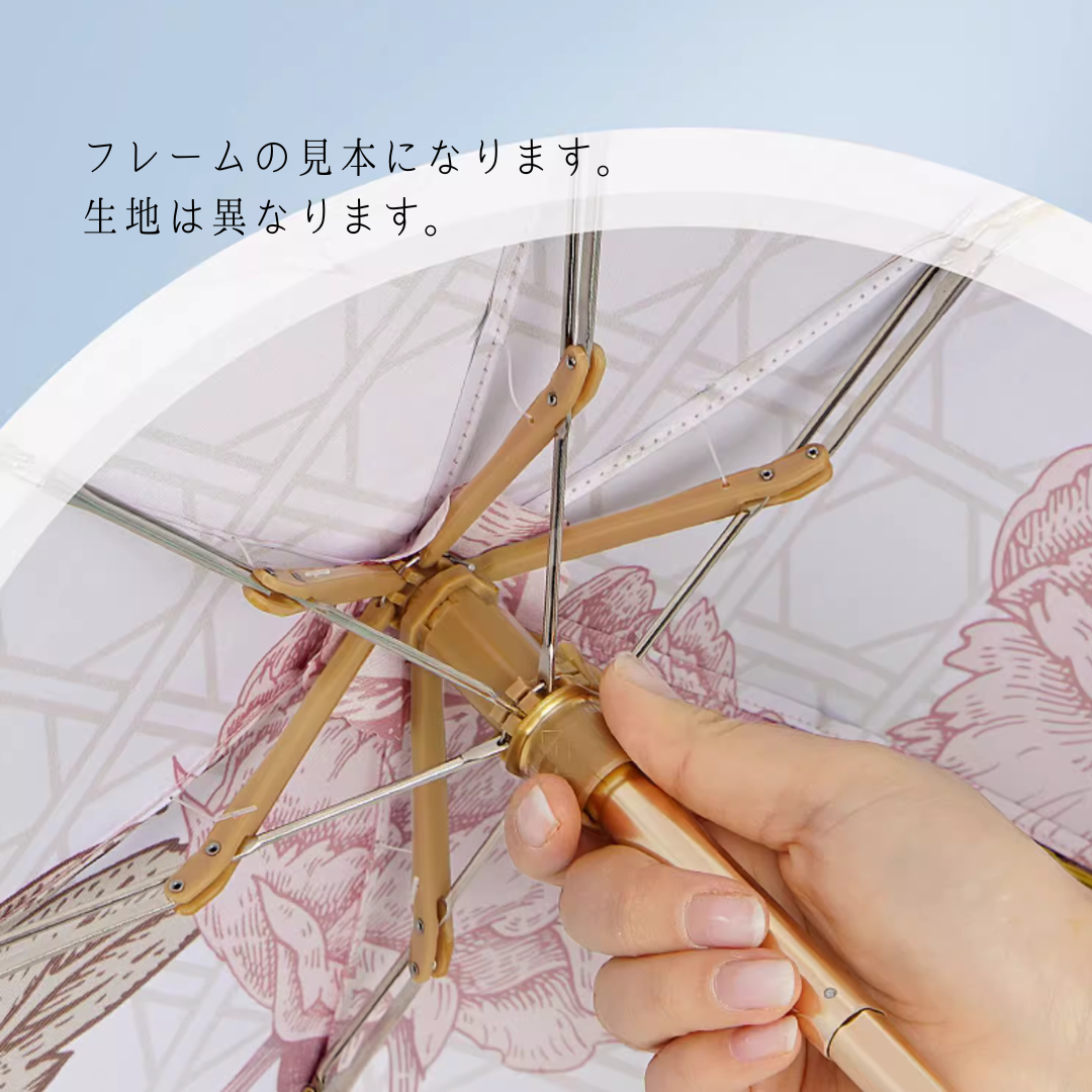 軽量・レトロな薔薇柄の6 段折りたたみフラット傘【小型ポケットサイズ】(日傘)6本骨