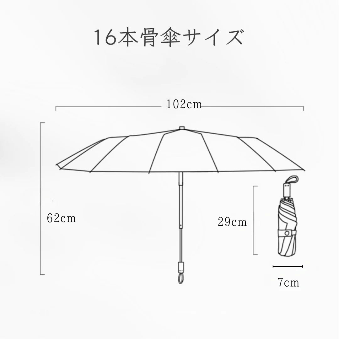 ピンクローズの華やかな3段折りたたみ傘(晴雨兼用傘)16本骨 二枚生地