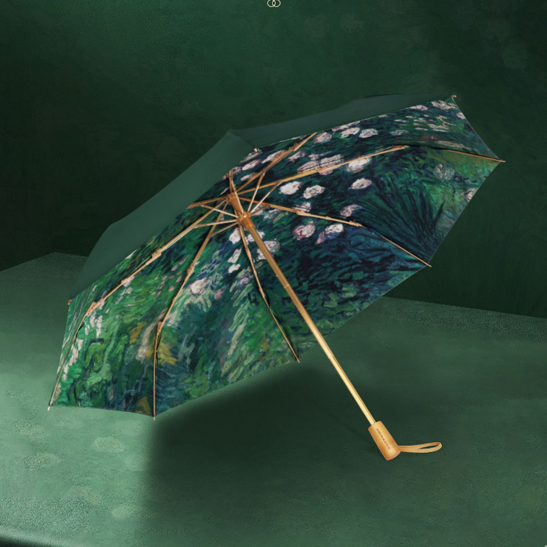 ゴッホの薔薇園” 3段折りたたみ傘（晴雨兼用傘）８本骨 二枚生地 