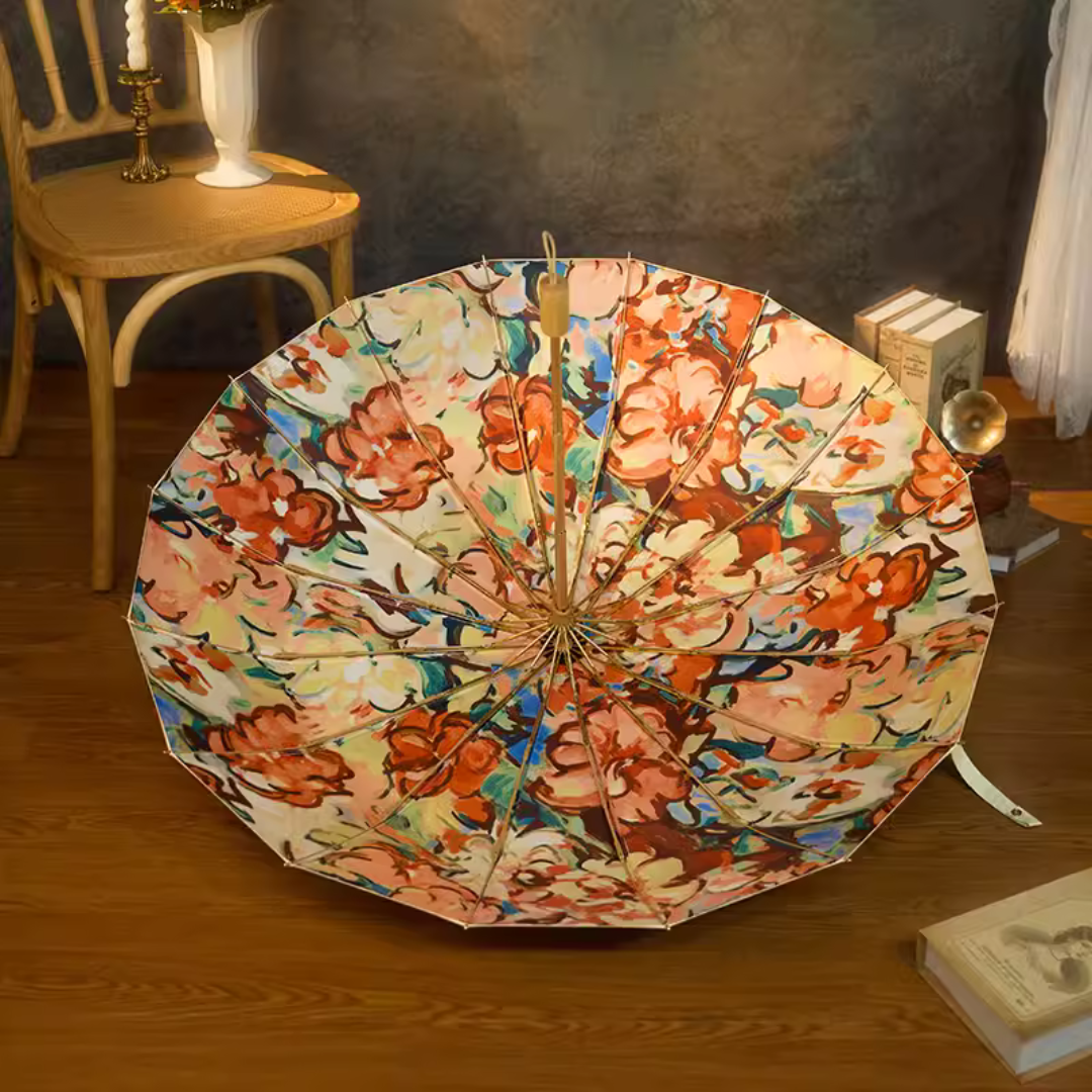 色鮮やかでアートな絵画の3段折りたたみ傘(晴雨兼用傘)16本骨