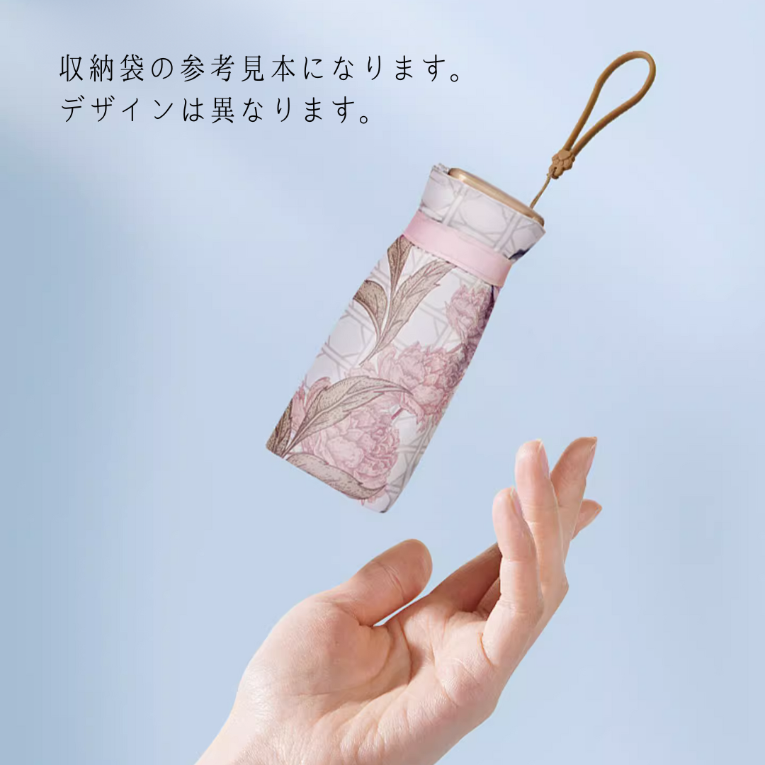 軽量・レトロな薔薇柄の6 段折りたたみフラット傘【小型ポケットサイズ】(日傘)6本骨