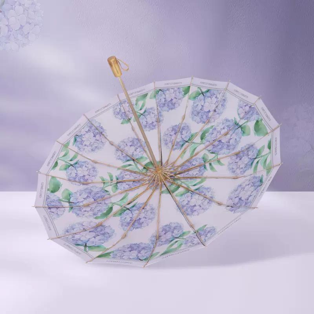 紫陽花の3段折りたたみ傘(晴雨兼用傘)8本骨/16本骨 二枚生地