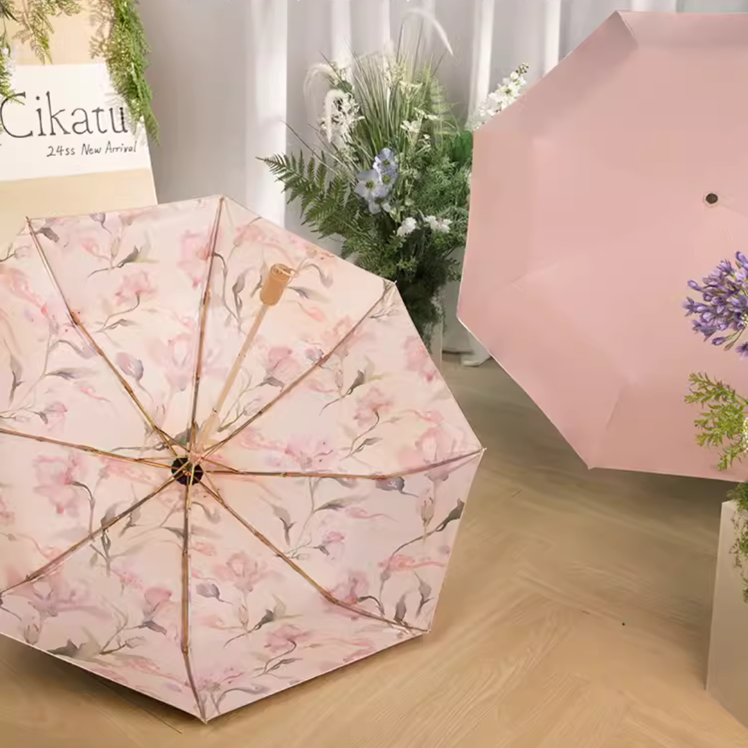 フレンチアイリスの3段折りたたみ傘(晴雨兼用傘)8本骨