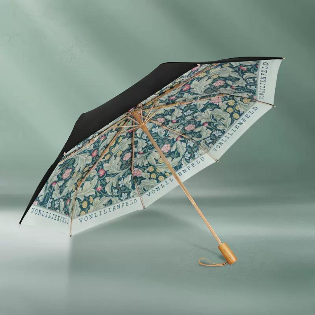 クラシックな花柄の3段折りたたみ傘 (晴雨兼用傘)8本骨 二枚生地