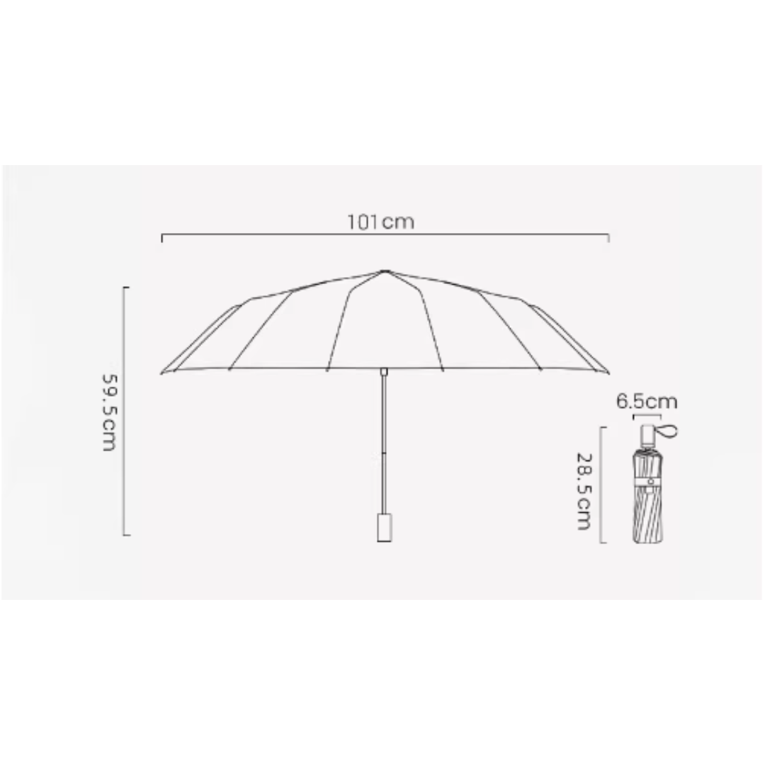 鮮やかな青色の花々の3段折りたたみ傘(晴雨兼用傘)16本骨