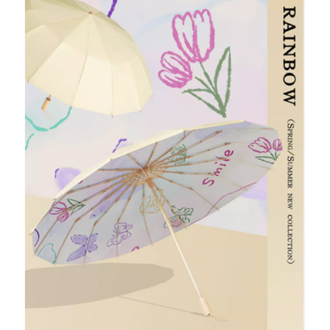 Rainbow Melodyの3段折りたたみ傘(晴雨兼用傘)16本骨