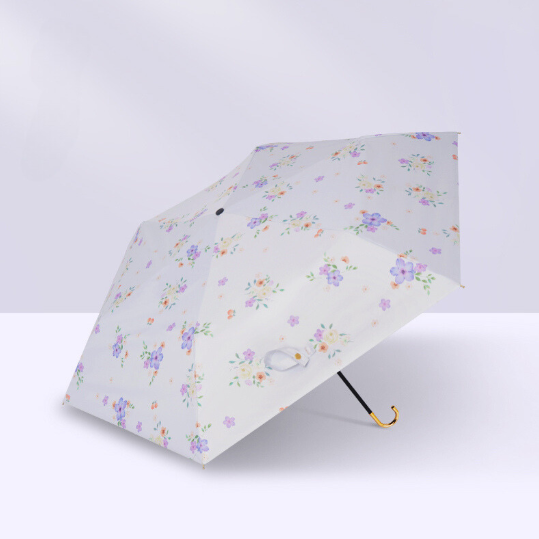 超軽量・薄紫色の花柄の折りたたみ傘(晴雨兼用傘)8本骨