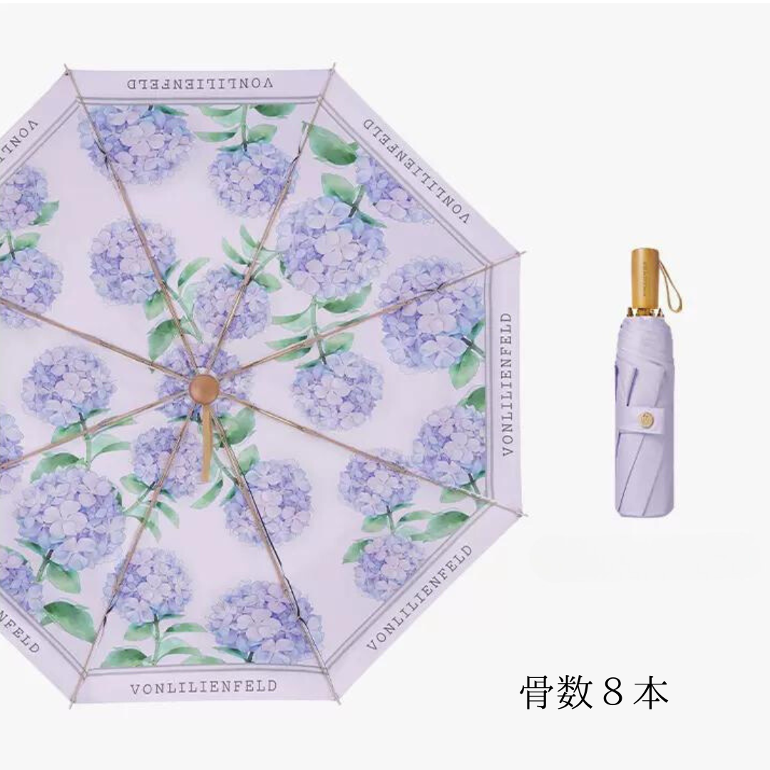 紫陽花の3段折りたたみ傘(晴雨兼用傘)8本骨/16本骨 二枚生地