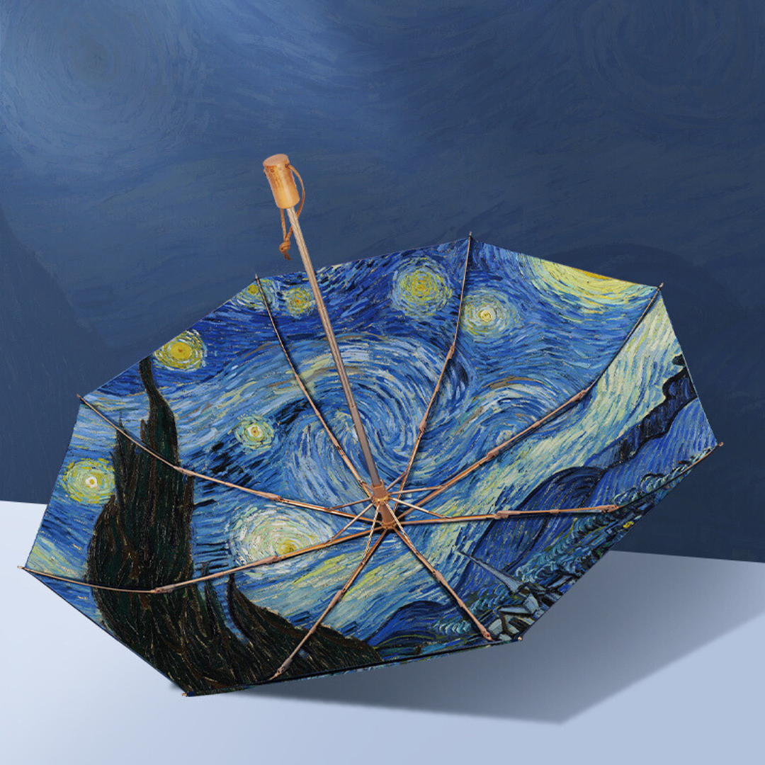 ゴッホの星月夜” 3段折りたたみ傘（晴雨兼用傘）8本骨 二枚生地 – かさたび