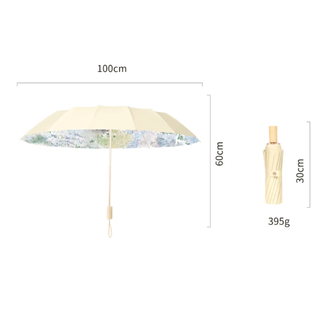 森の夜明けの3段折りたたみ傘(晴雨兼用傘)16本骨