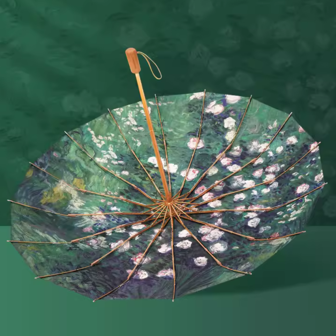 ゴッホの薔薇園” 3段折りたたみ傘（晴雨兼用傘）16本骨 二枚生地 