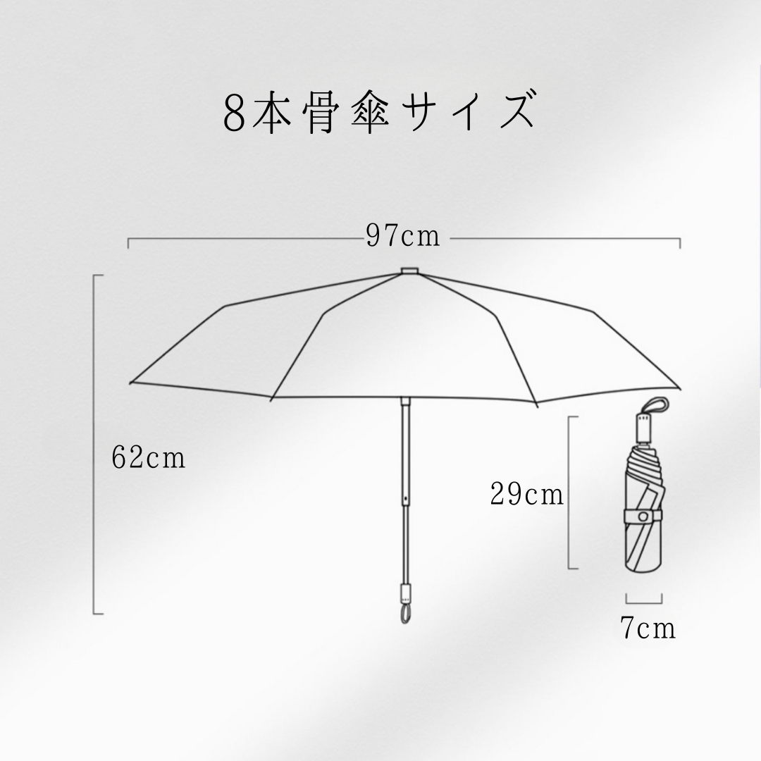 フローラル柄の3段折りたたみ傘(晴雨兼用傘)8本骨 二枚生地