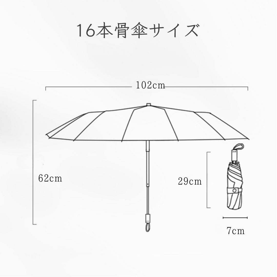 ひなぎく柄の3段折りたたみ傘（晴雨兼用傘）16本骨