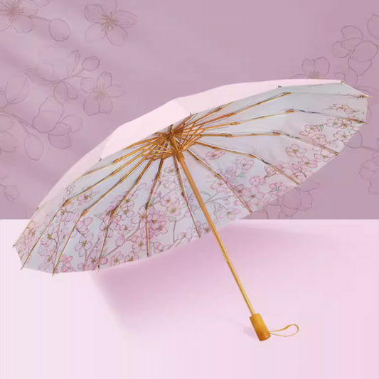 美しく桜咲く3段折りたたみ傘（晴雨兼用傘）16本骨 二枚生地