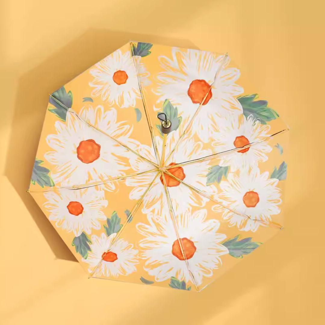 Orange Color & Flowerの3段折りたたみ傘（晴雨兼用傘）8本骨