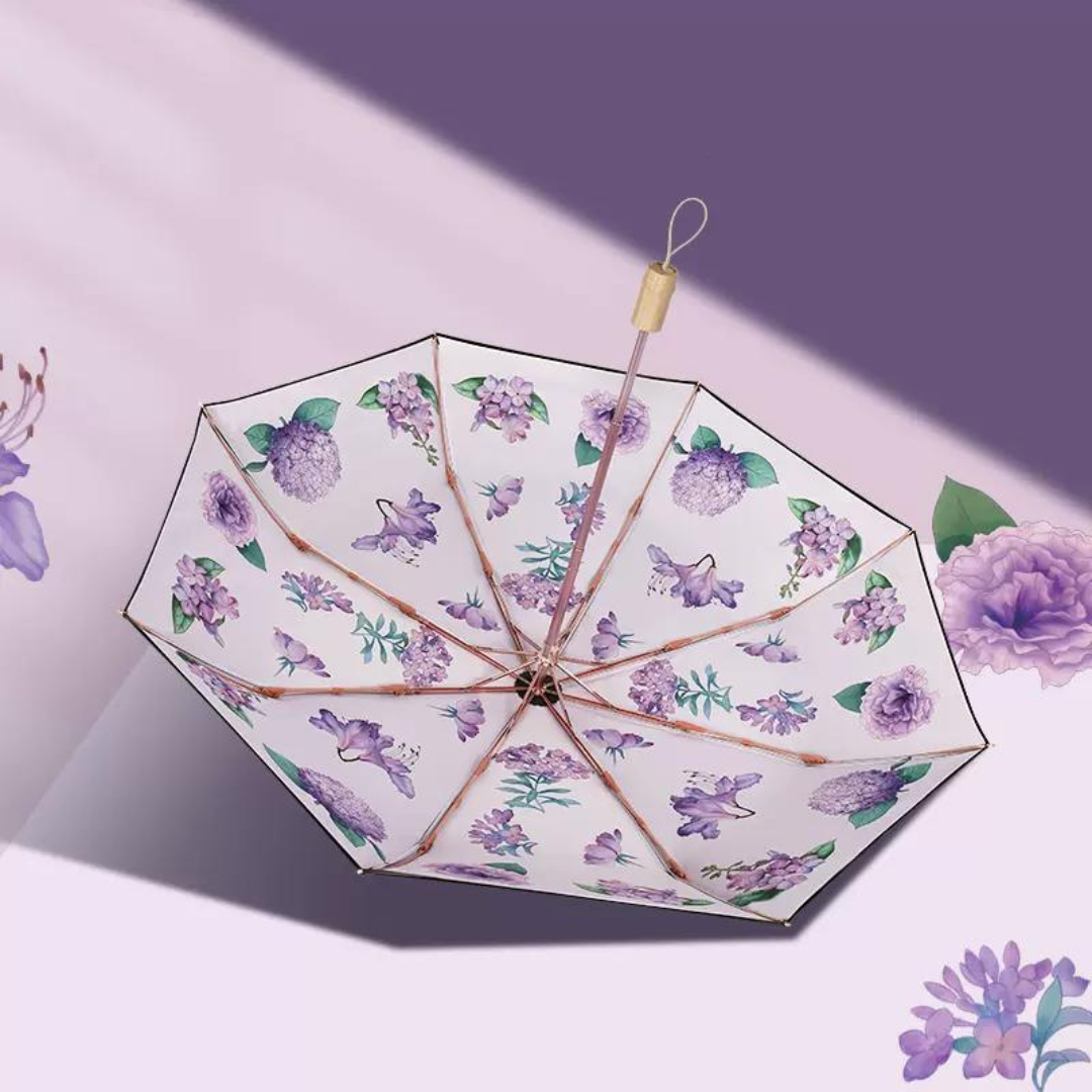 紫の花々 晴雨兼用折りたたみ傘 8本骨 UPF50+