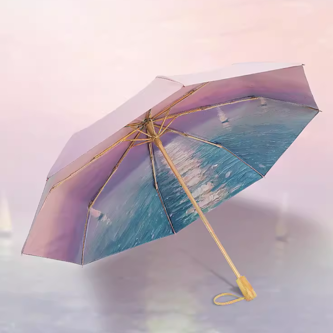 海の夕焼け風景柄 晴雨兼用折りたたみ傘 8本骨 UPF50+
