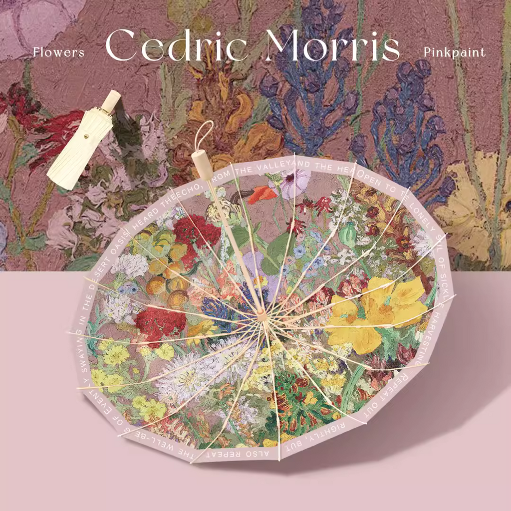 Cedric Morrisの花の絵画の3段折りたたみ傘（晴雨兼用傘）16本骨