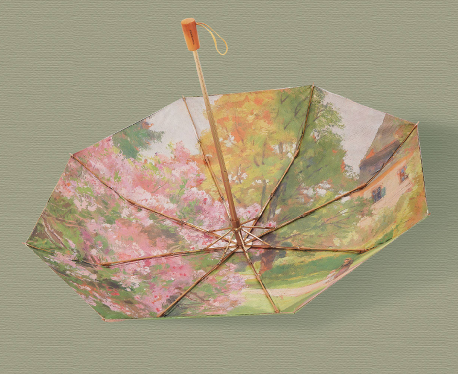 ヒューゴ・ダルノート”城の入り口のライラックの茂み”３段折りたたみ晴雨兼用傘 8本骨