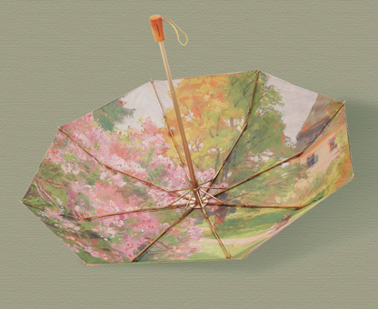 ヒューゴ・ダルノート”城の入り口のライラックの茂み”３段折りたたみ晴雨兼用傘 8本骨