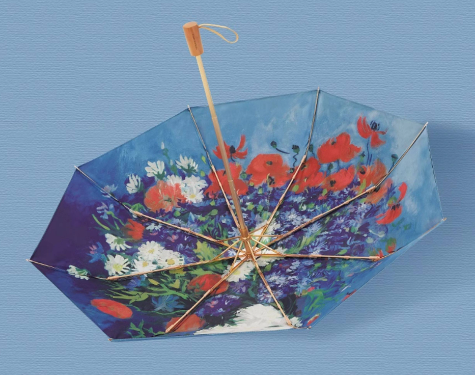 ゴッホ コーンフラワーとポピーの花瓶 晴雨兼用折りたたみ傘 8本骨 UPF50+