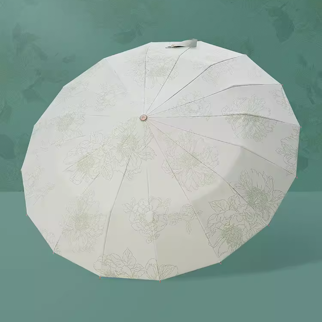 黄色の牡丹の花柄 晴雨兼用折りたたみ傘 16本骨 UPF50+