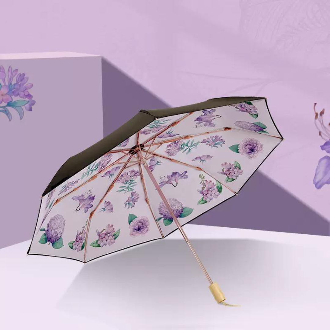紫の花々 晴雨兼用折りたたみ傘 8本骨 UPF50+