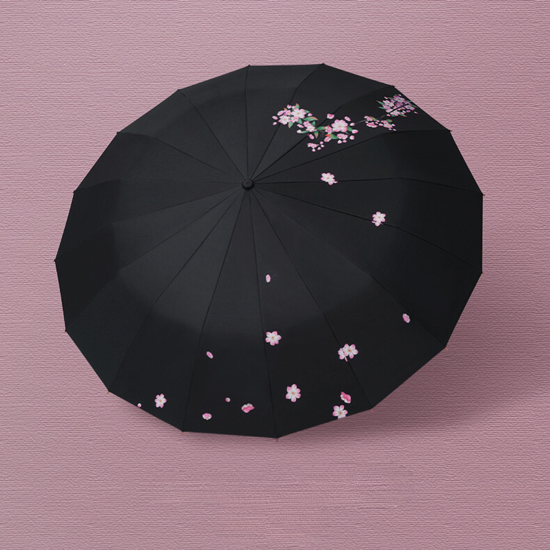 夜桜柄 晴雨兼用折りたたみ傘 UPF50+