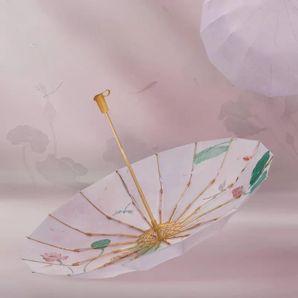 睡蓮柄 晴雨兼用折りたたみ傘 16本骨 UPF50+