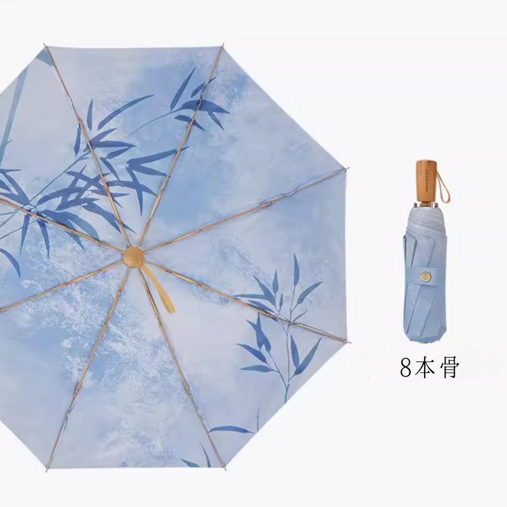 涼しい夏の笹影柄 晴雨兼用折りたたみ傘 UPF50+