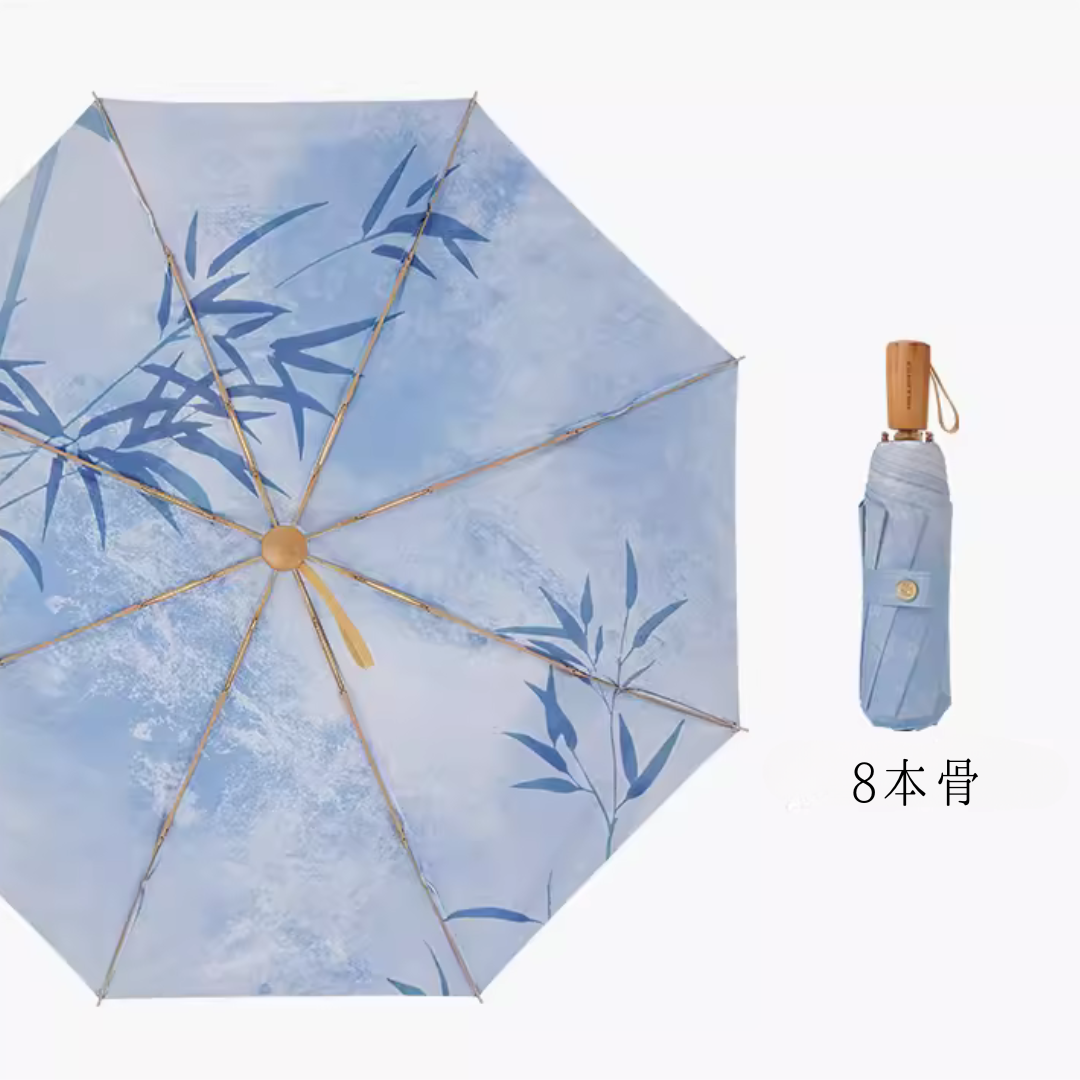 涼しい夏の笹影柄 晴雨兼用折りたたみ傘 UPF50+