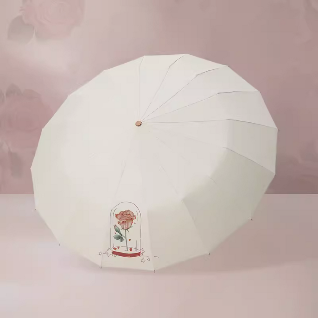 私の薔薇柄 晴雨兼用折りたたみ傘 16本骨 UPF50+