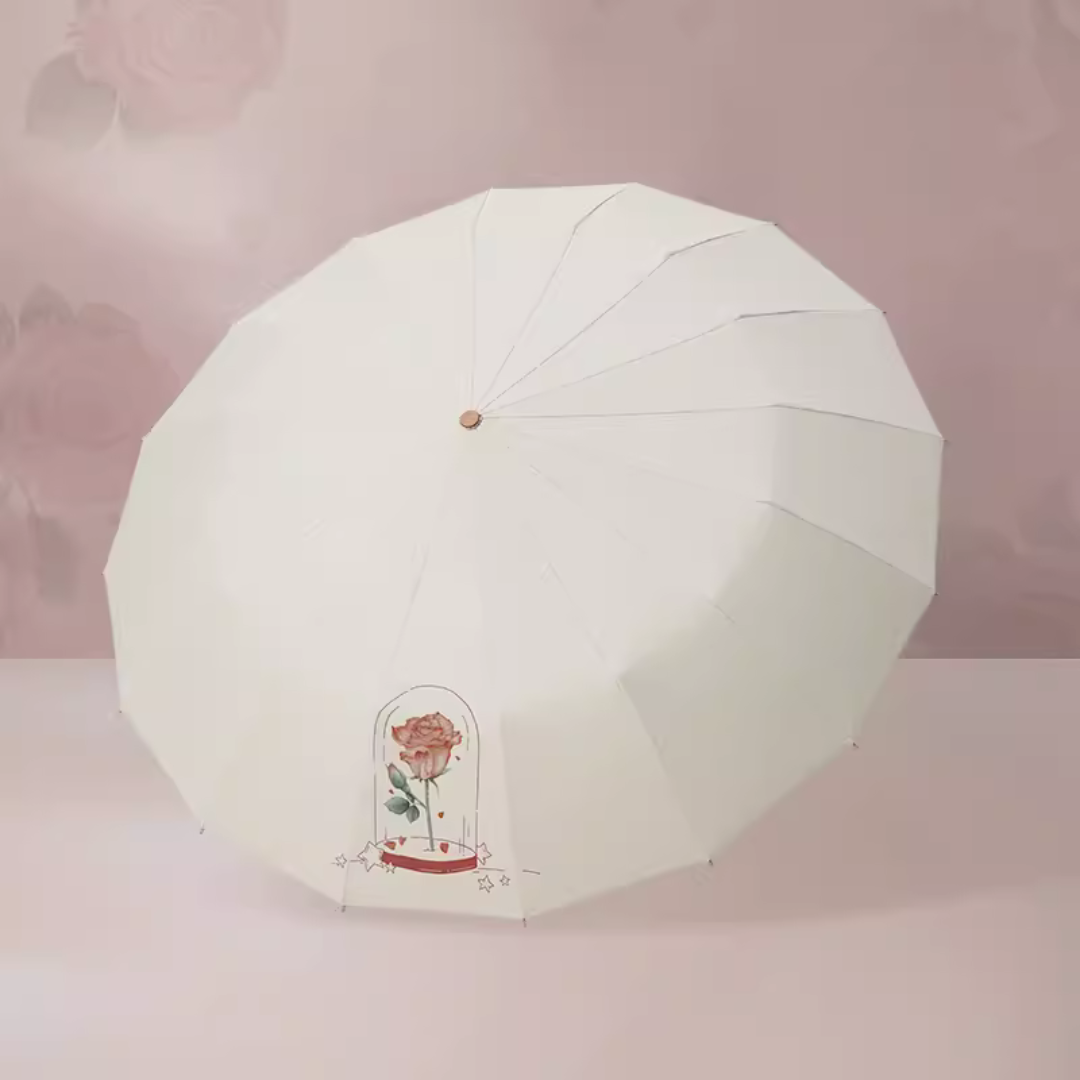 私の薔薇柄 晴雨兼用折りたたみ傘 16本骨 UPF50+