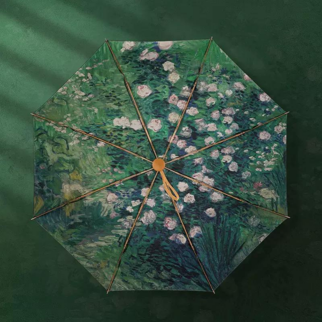 ゴッホ 薔薇園 晴雨兼用折りたたみ傘 ８本骨 二枚生地 UPF50+