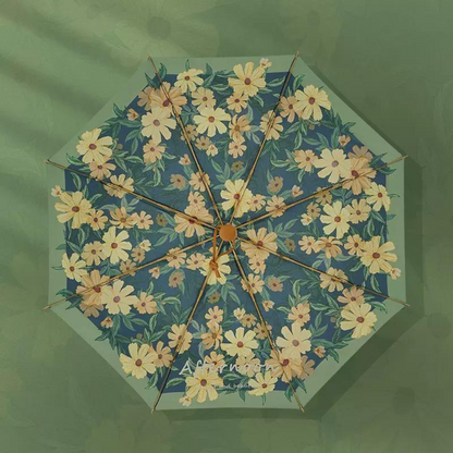 黄色い花の3段折りたたみ傘（晴雨兼用傘）8本骨 二枚生地