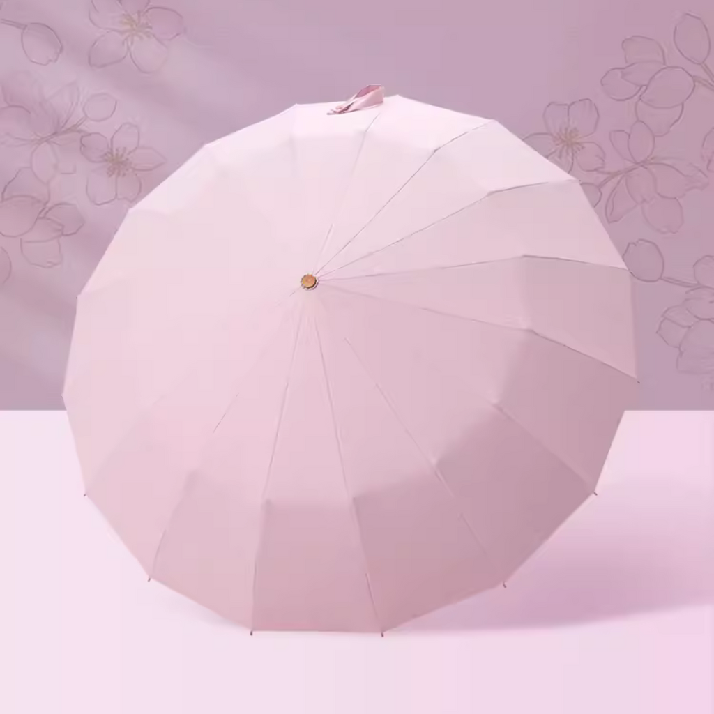美しい桜柄 晴雨兼用折りたたみ傘 16本骨 UPF50+