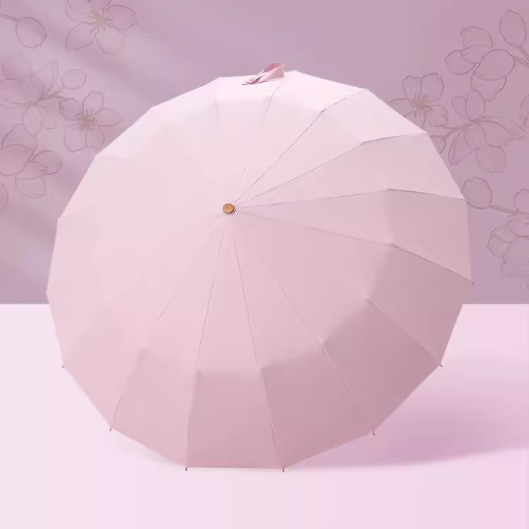 美しい桜柄 晴雨兼用折りたたみ傘 16本骨 UPF50+