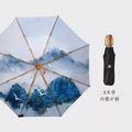 白と青の風景画 晴雨兼用折りたたみ傘 UPF50+