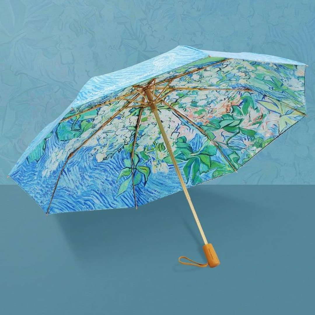 ゴッホ 開花する栗の枝 晴雨兼用折りたたみ傘 8本骨 二枚生地 UPF50+