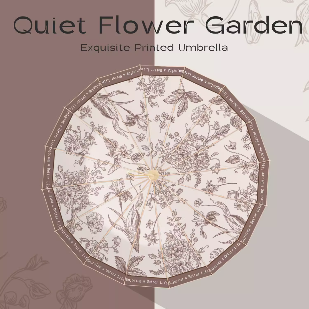 Quiet Flower Gardenの3段折りたたみ傘（晴雨兼用傘）16本骨