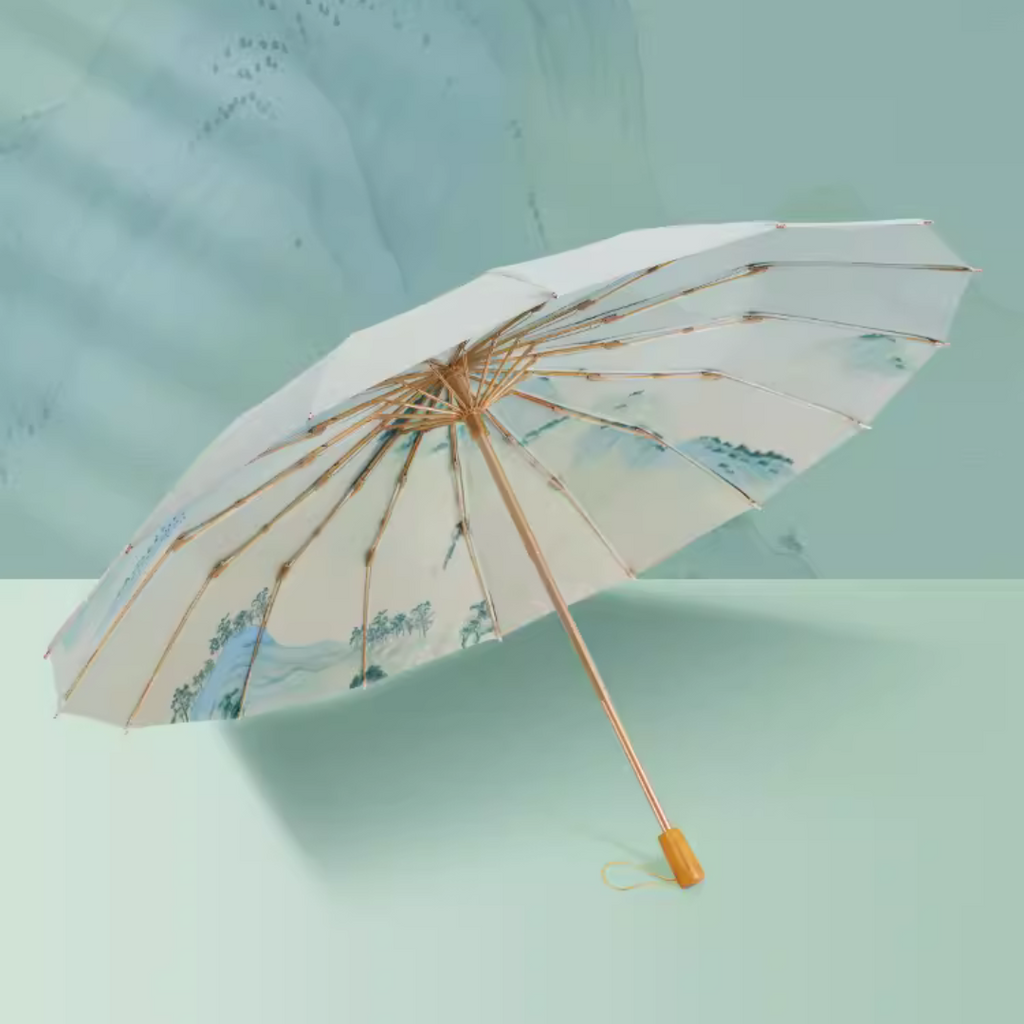 千里江山 晴雨兼用折りたたみ傘 16本骨 UPF50+