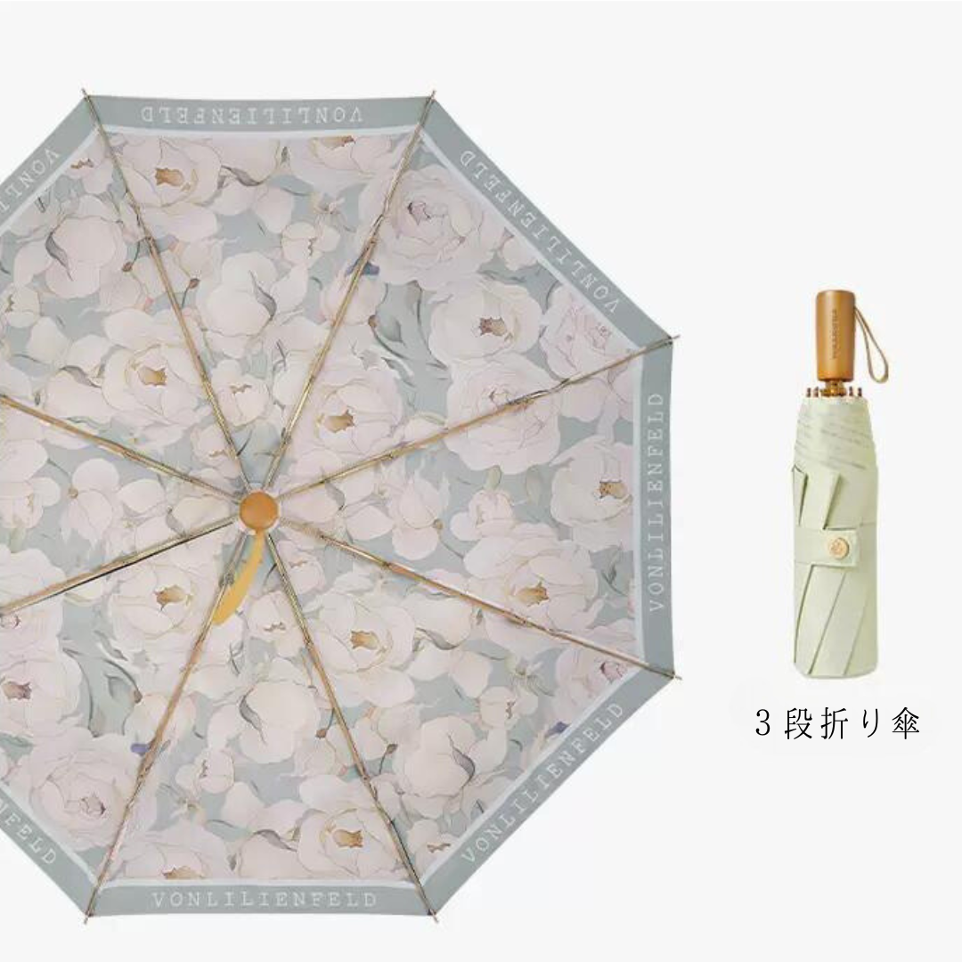 レトロな牡丹柄 晴雨兼用折りたたみ傘 8本骨 UPF50+