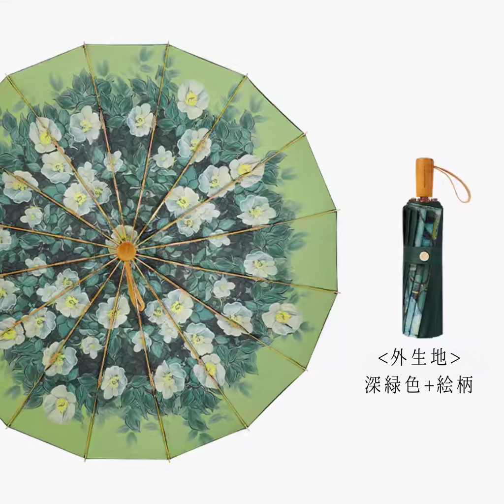 ゴッホ 野薔薇 晴雨兼用折りたたみ傘16本骨 二枚生地 UPF50+