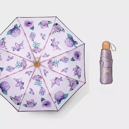 軽量 ・エレガント紫のお花の5段折りたたみ傘（晴雨兼用傘） 8本骨