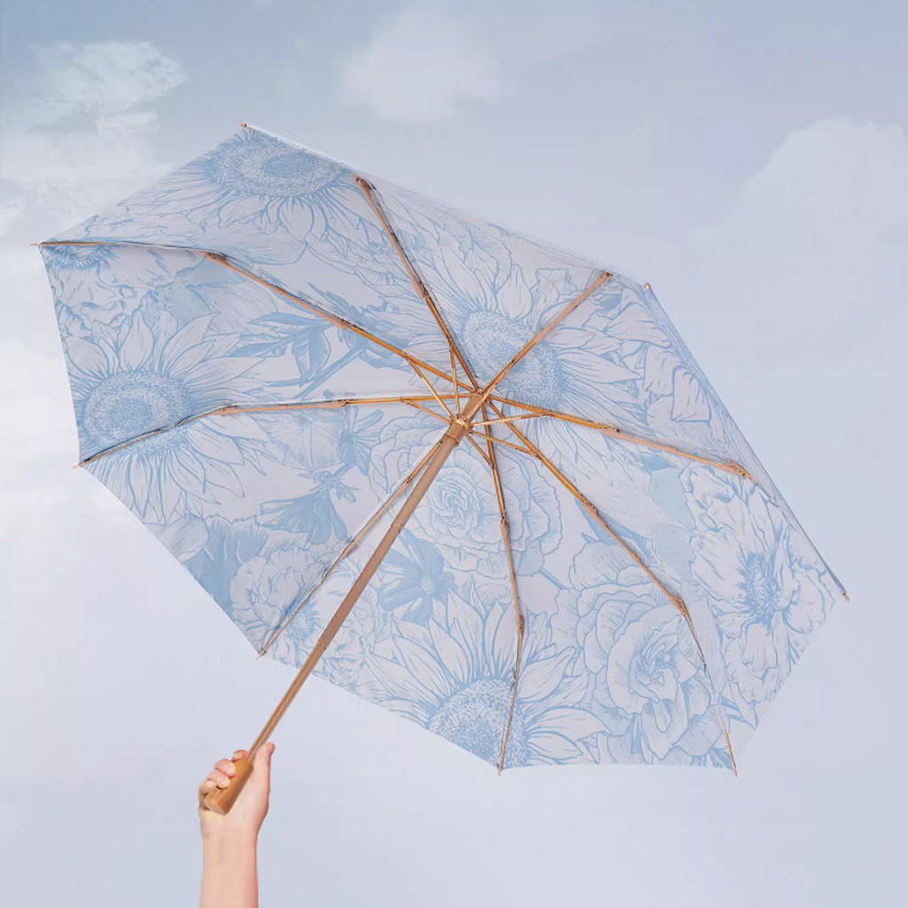 向日葵とお花柄 晴雨兼用折りたたみ傘 8本骨 UPF50+