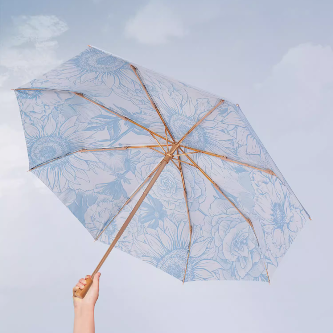向日葵とお花柄 晴雨兼用折りたたみ傘 8本骨 UPF50+