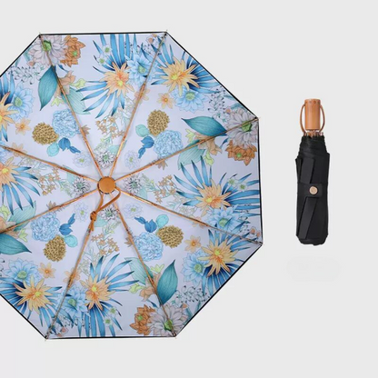 鮮やかな草花の3段折りたたみ傘 （晴雨兼用傘）8本骨