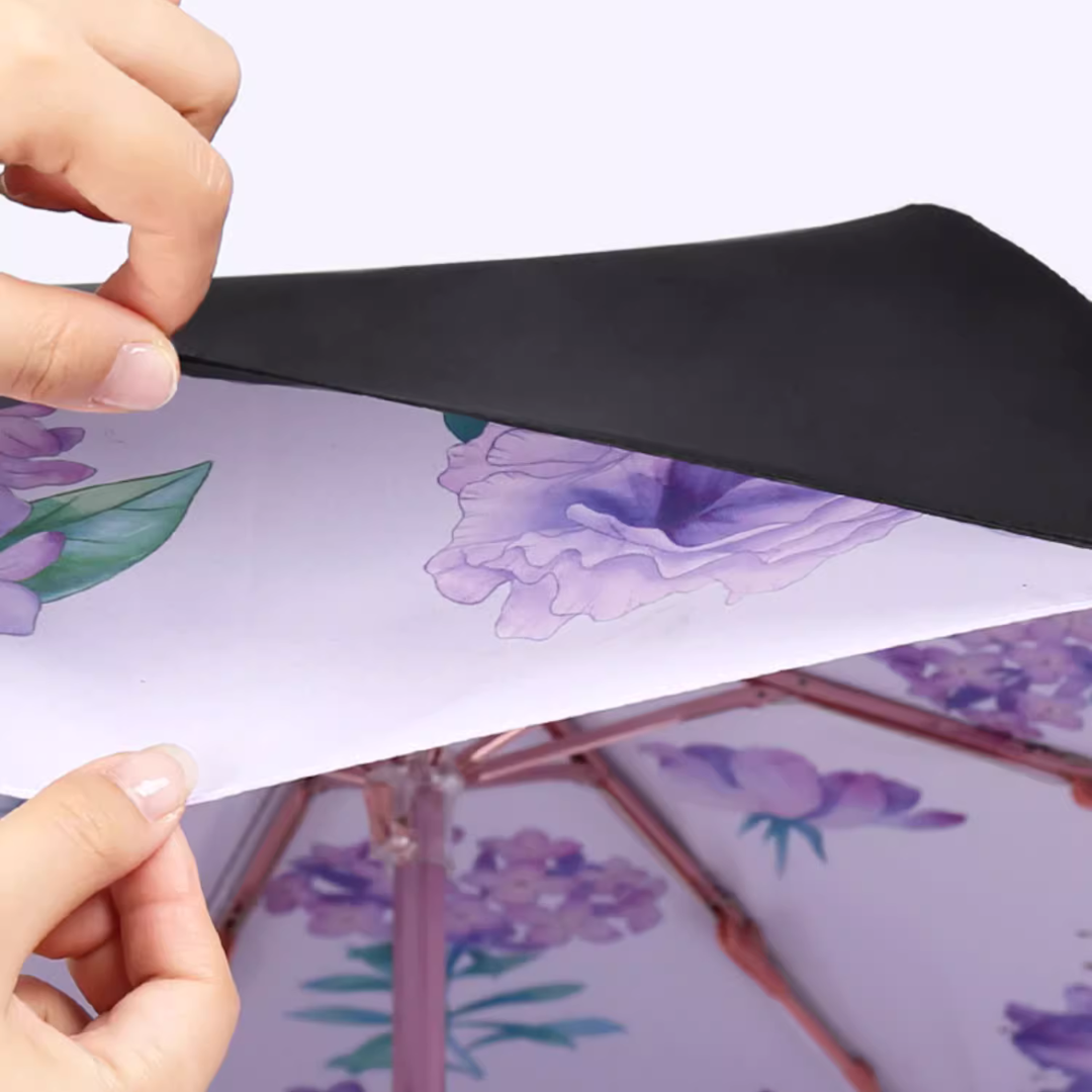 紫の花々の3段折りたたみ傘 （晴雨兼用傘）8本骨 二枚生地