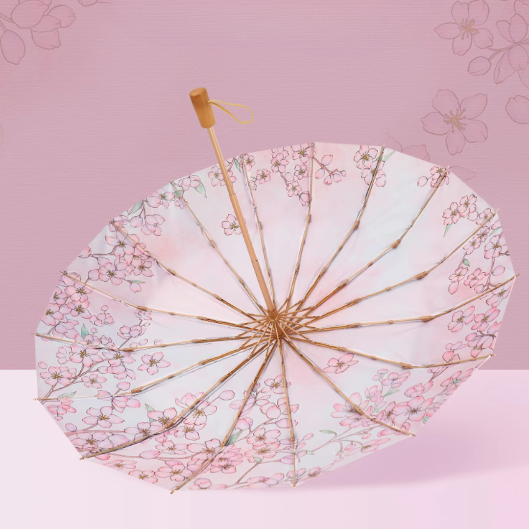 美しく桜咲く3段折りたたみ傘（晴雨兼用傘）16本骨 二枚生地