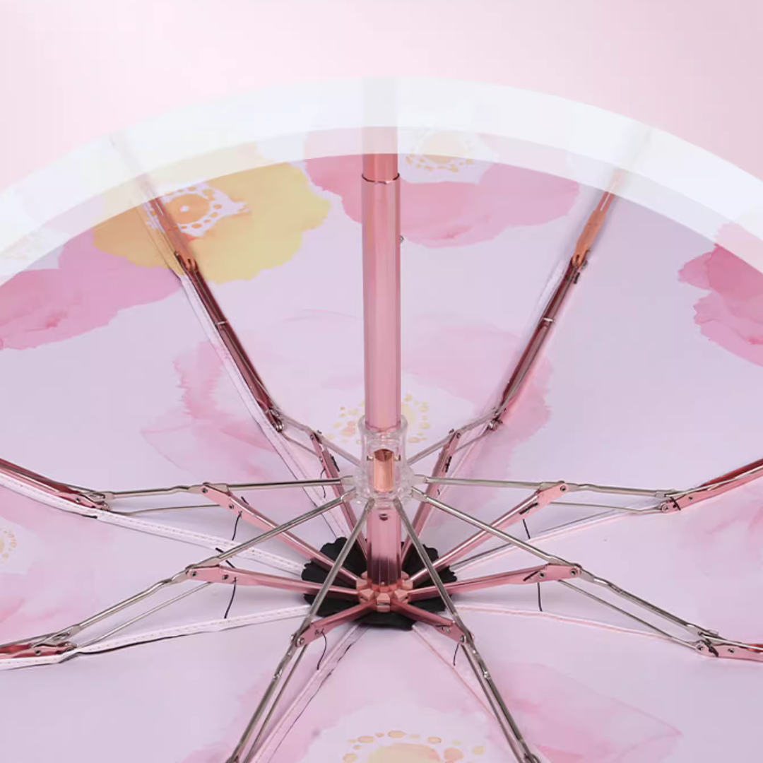 軽量 ・ピンクのお花の5段折りたたみ傘（晴雨兼用傘） 8本骨